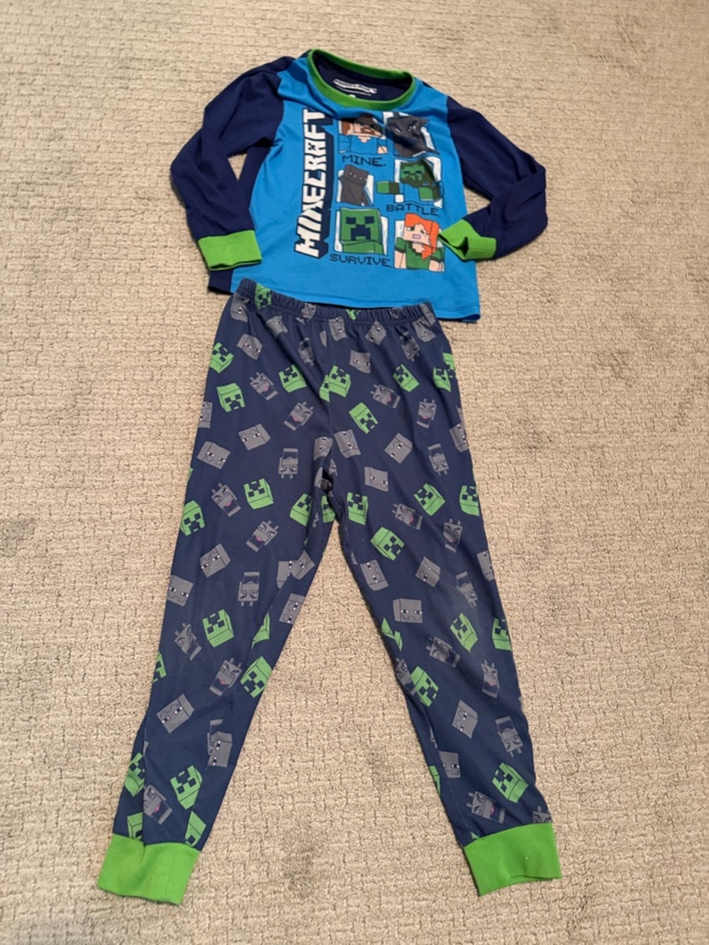 Boys Blue & Green Minecraft long-sleeve shirt with pants Pajama Set Size 7